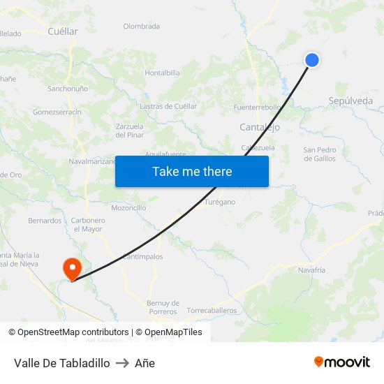 Valle De Tabladillo to Añe map