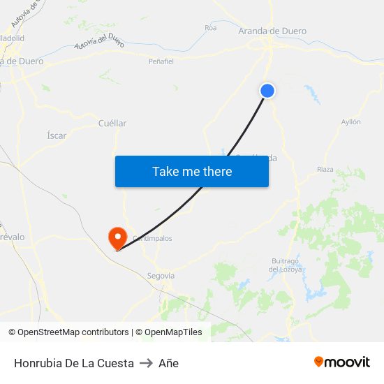 Honrubia De La Cuesta to Añe map