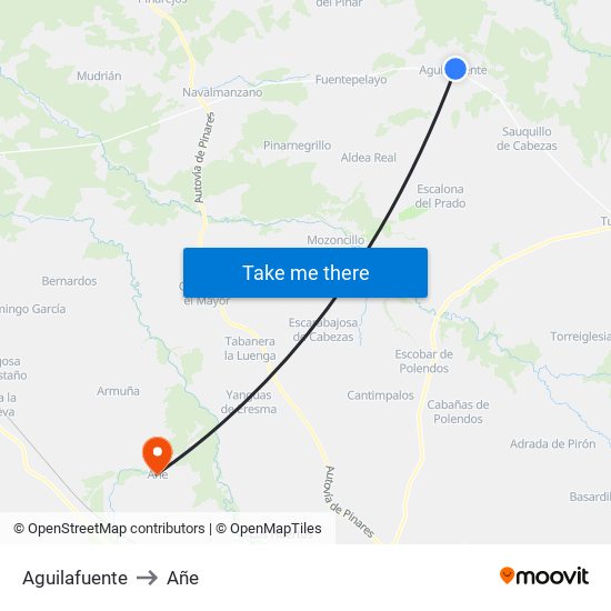 Aguilafuente to Añe map