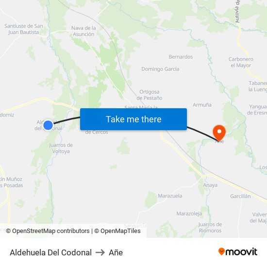 Aldehuela Del Codonal to Añe map