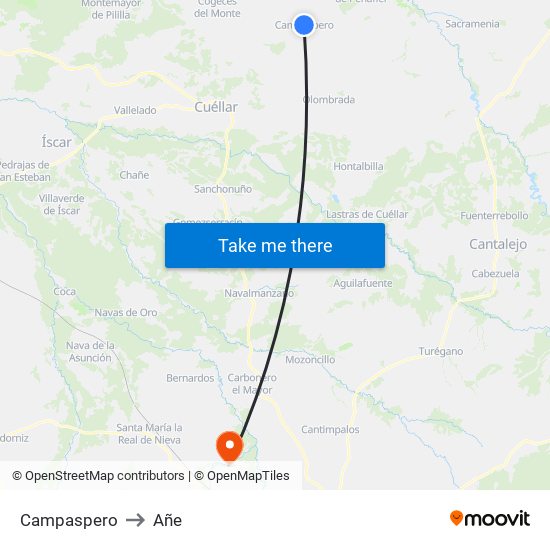 Campaspero to Añe map