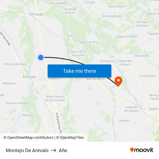 Montejo De Arévalo to Añe map