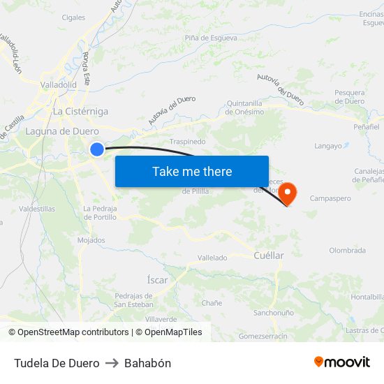 Tudela De Duero to Bahabón map