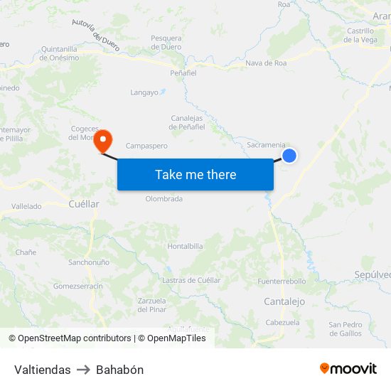 Valtiendas to Bahabón map