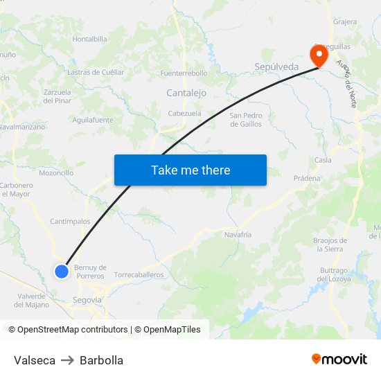 Valseca to Barbolla map