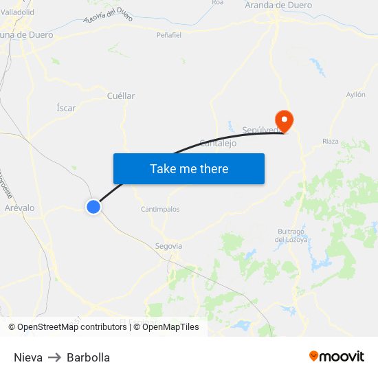 Nieva to Barbolla map