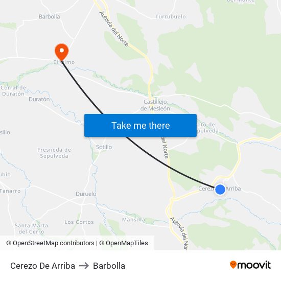 Cerezo De Arriba to Barbolla map