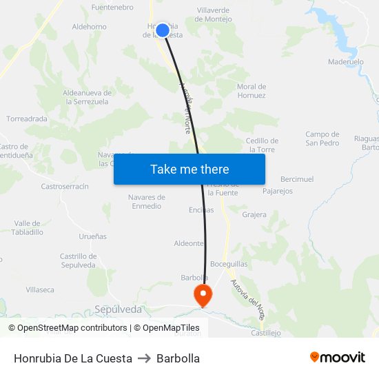 Honrubia De La Cuesta to Barbolla map