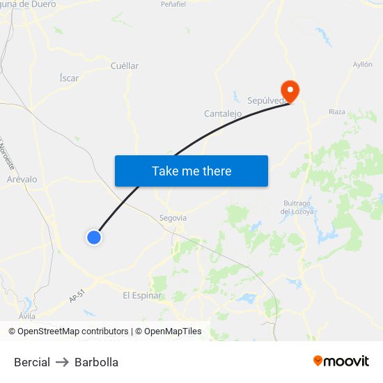 Bercial to Barbolla map