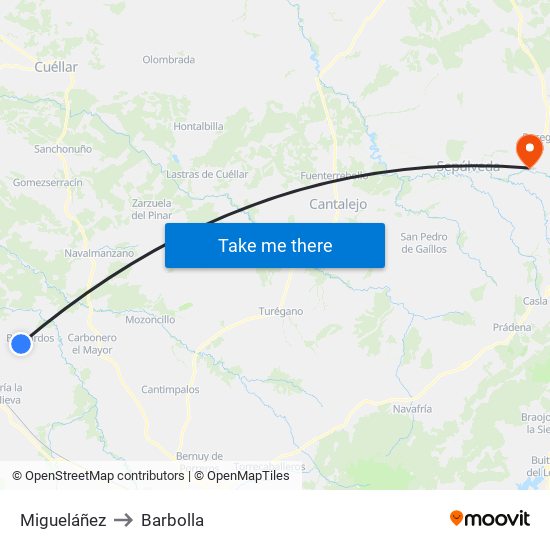 Migueláñez to Barbolla map