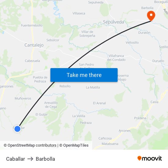 Caballar to Barbolla map