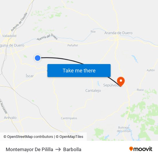 Montemayor De Pililla to Barbolla map