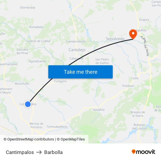 Cantimpalos to Barbolla map