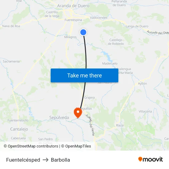 Fuentelcésped to Barbolla map