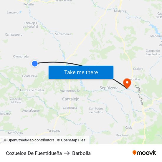 Cozuelos De Fuentidueña to Barbolla map