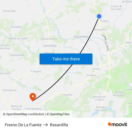 Fresno De La Fuente to Basardilla map