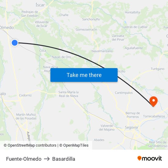 Fuente-Olmedo to Basardilla map