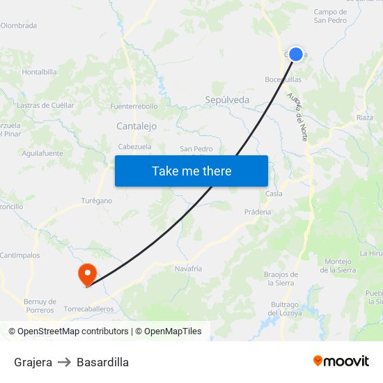 Grajera to Basardilla map