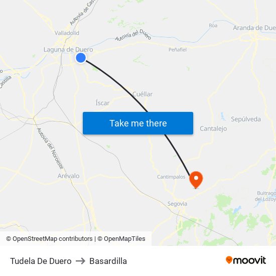 Tudela De Duero to Basardilla map