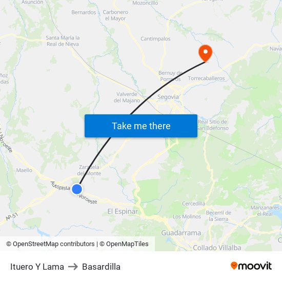 Ituero Y Lama to Basardilla map