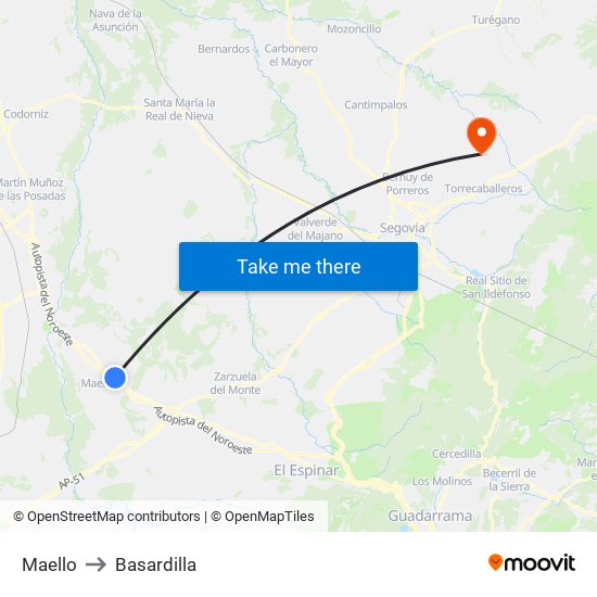 Maello to Basardilla map