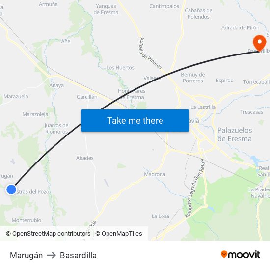 Marugán to Basardilla map