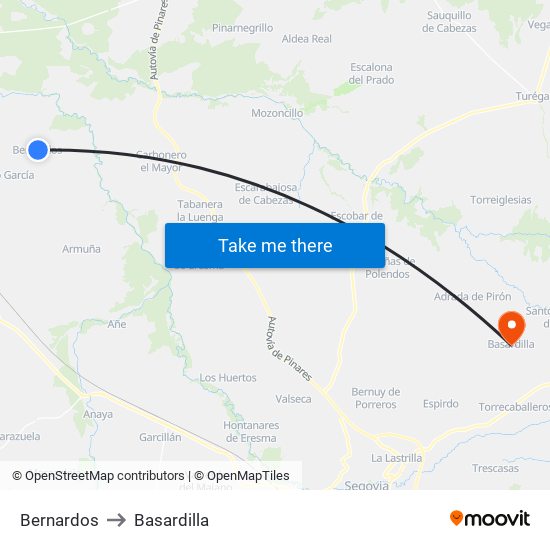 Bernardos to Basardilla map
