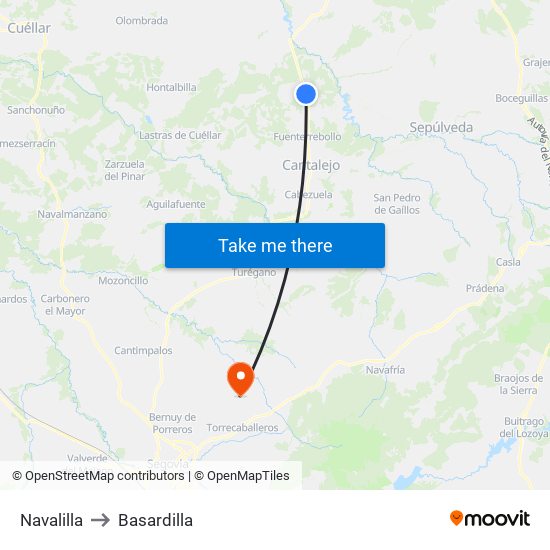 Navalilla to Basardilla map