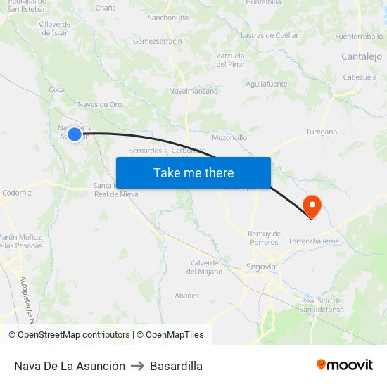 Nava De La Asunción to Basardilla map