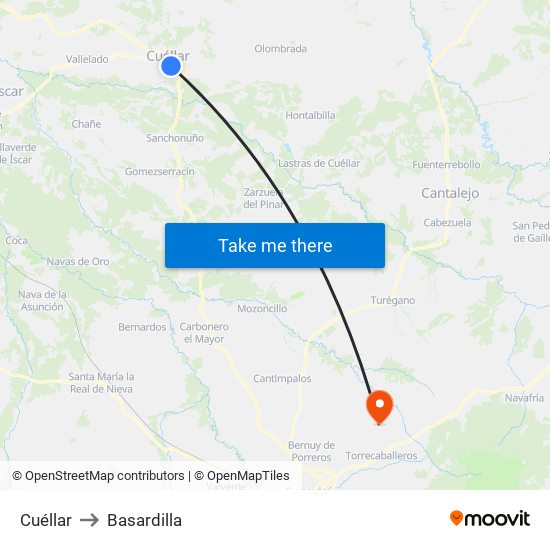 Cuéllar to Basardilla map