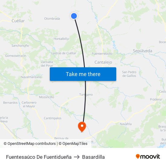 Fuentesaúco De Fuentidueña to Basardilla map