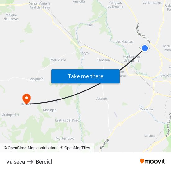 Valseca to Bercial map