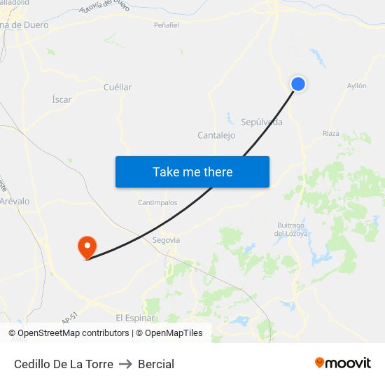 Cedillo De La Torre to Bercial map