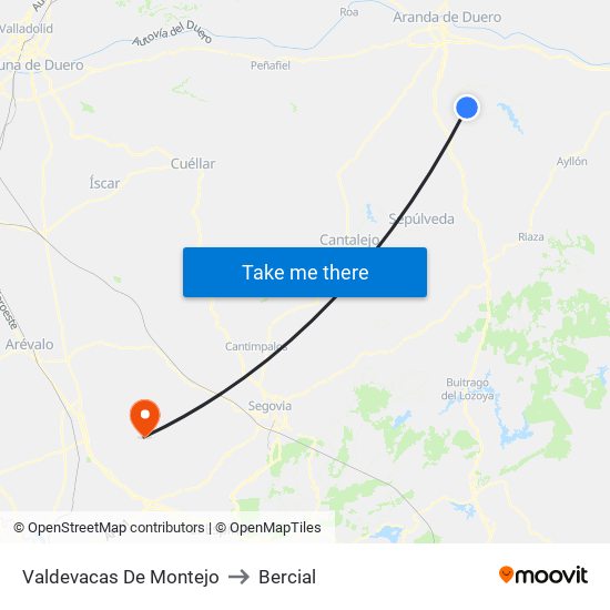 Valdevacas De Montejo to Bercial map