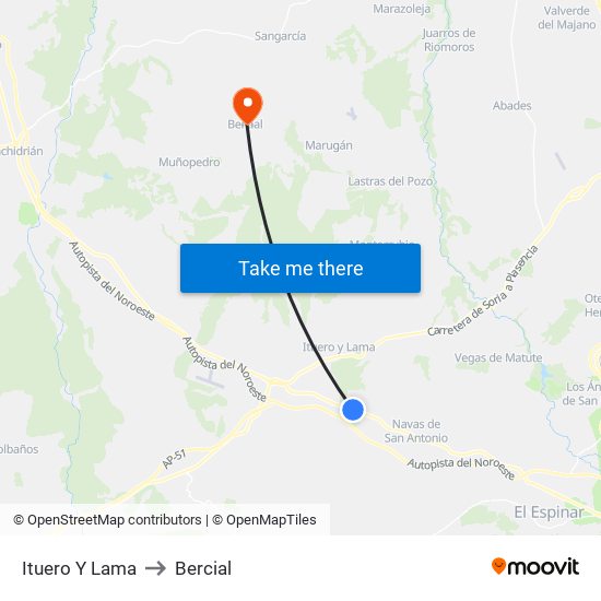 Ituero Y Lama to Bercial map