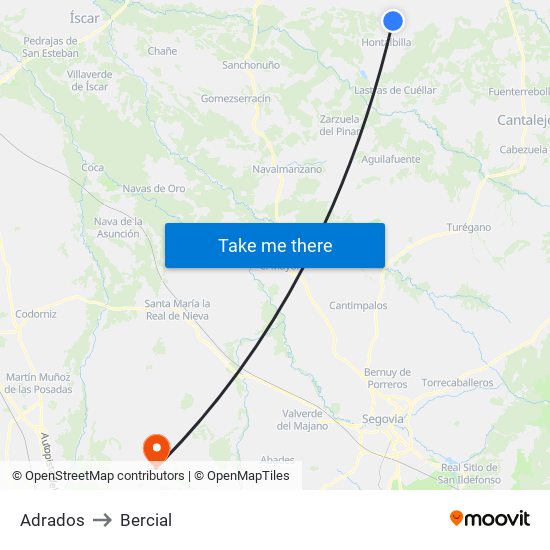 Adrados to Bercial map