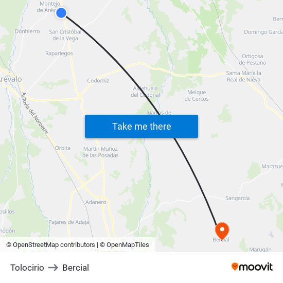 Tolocirio to Bercial map