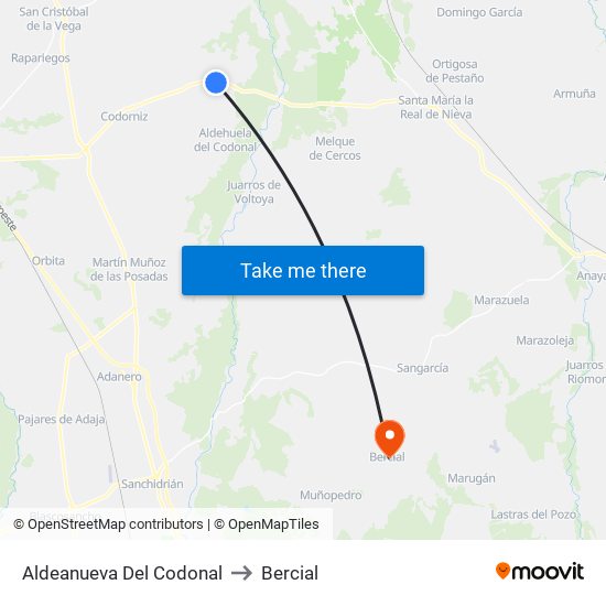 Aldeanueva Del Codonal to Bercial map