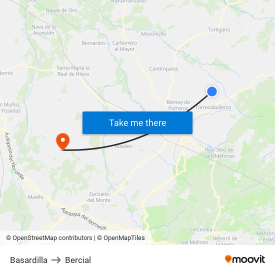 Basardilla to Bercial map