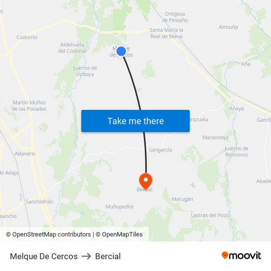 Melque De Cercos to Bercial map