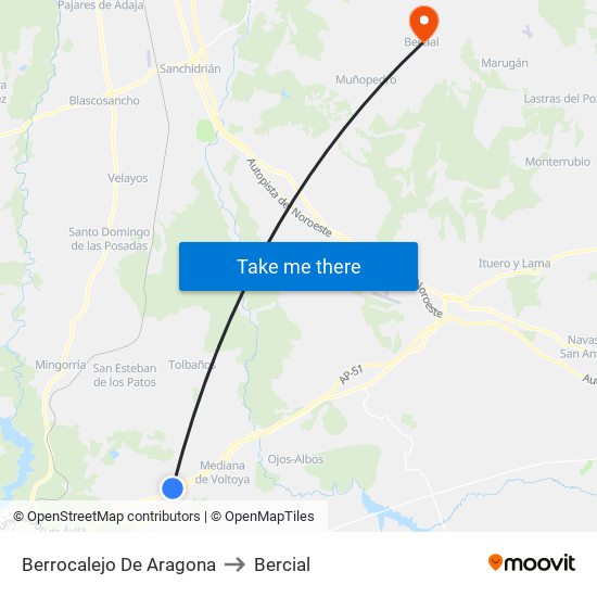 Berrocalejo De Aragona to Bercial map