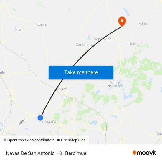 Navas De San Antonio to Bercimuel map