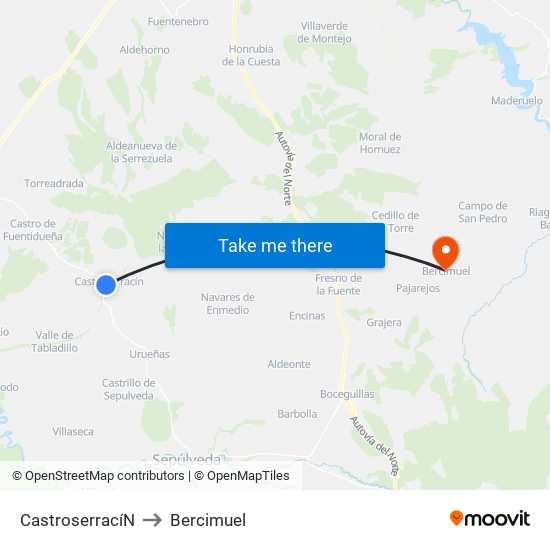 Castroserrací­N to Bercimuel map