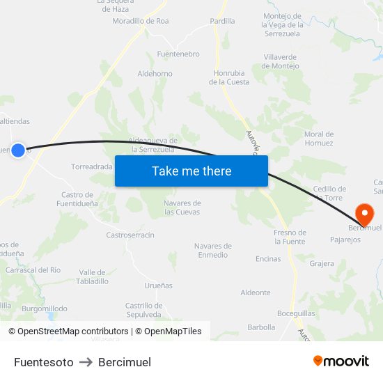 Fuentesoto to Bercimuel map