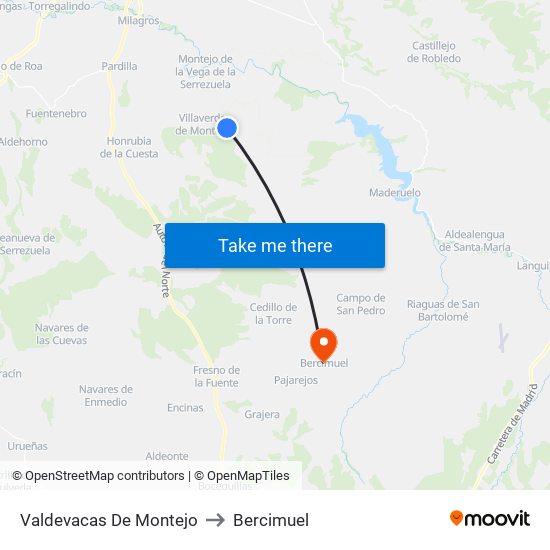 Valdevacas De Montejo to Bercimuel map