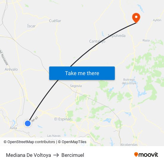 Mediana De Voltoya to Bercimuel map