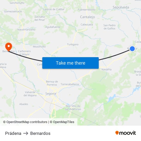 Prádena to Bernardos map