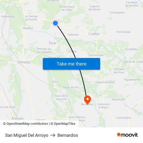 San Miguel Del Arroyo to Bernardos map