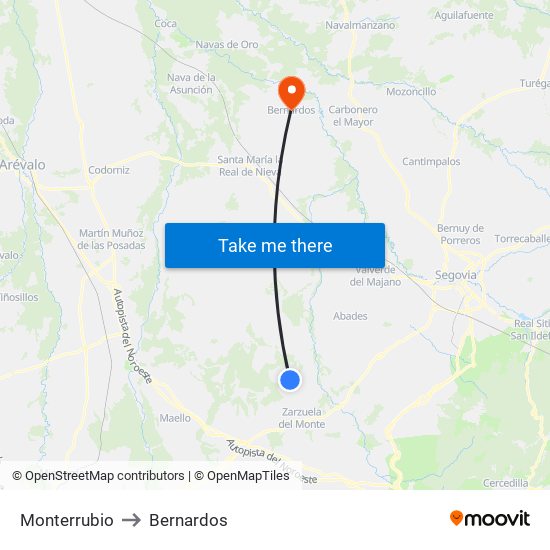 Monterrubio to Bernardos map