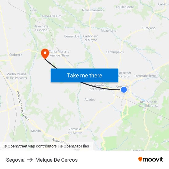 Segovia to Melque De Cercos map